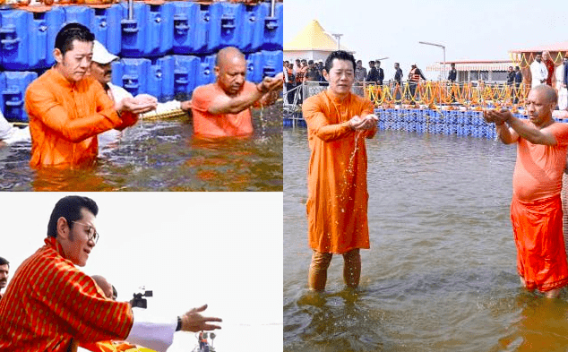 bhutan king along with cm yogi take a dip in sangam at mahakumbh 2025 Satyamanch